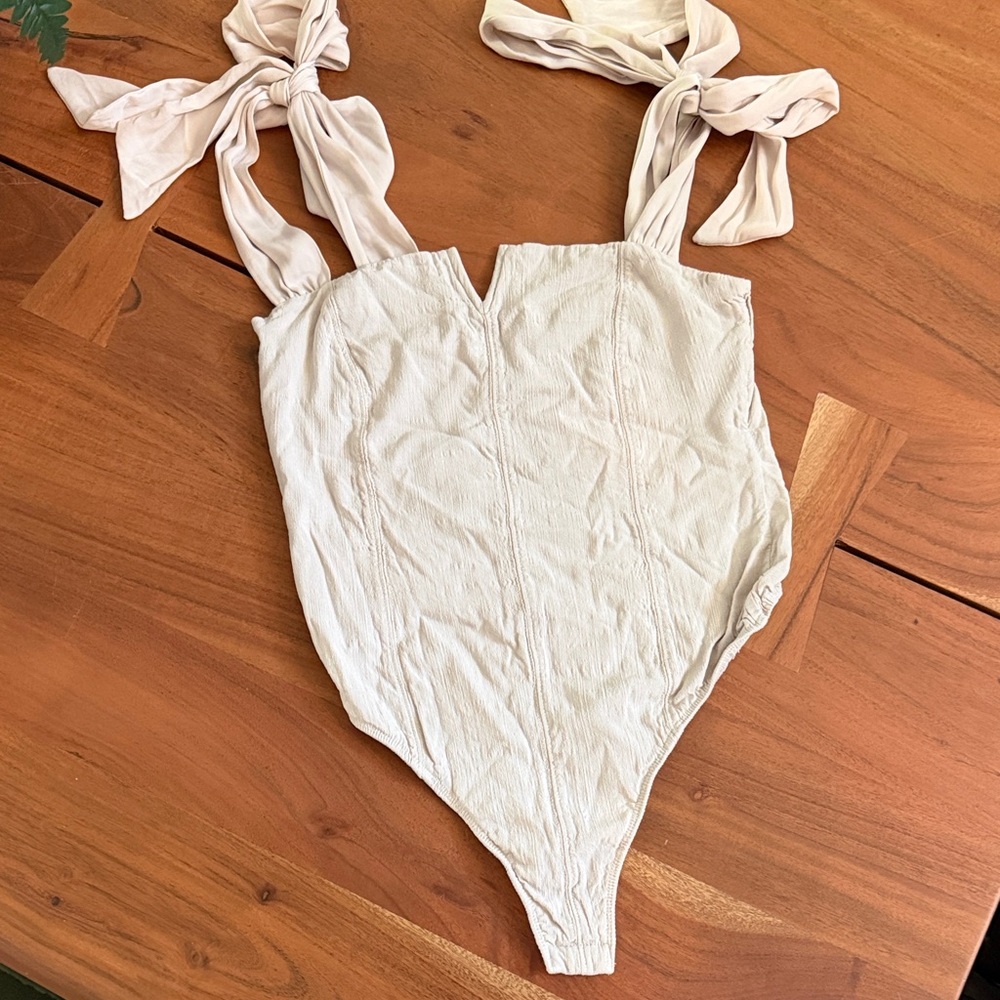 Free People Ivory Tie-Shoulder Bodysuit